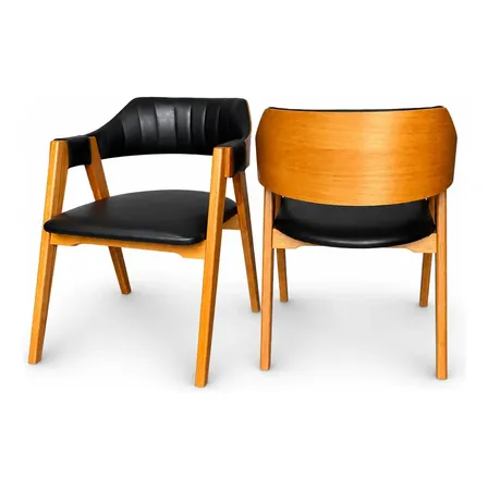2 Cadeiras Jantar Edera Detalhe Gomado Corino Moderno Luxo Liso Marrom Preto