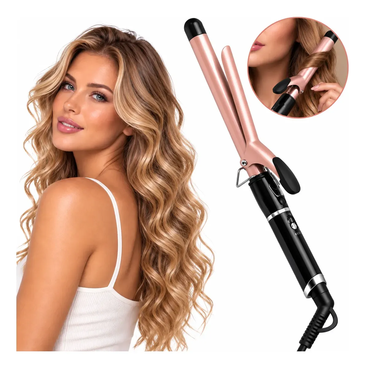 Modelador De Cachos Médios 25mm Cerâmica Bivolt Profissional Dourado/rose 127/220v