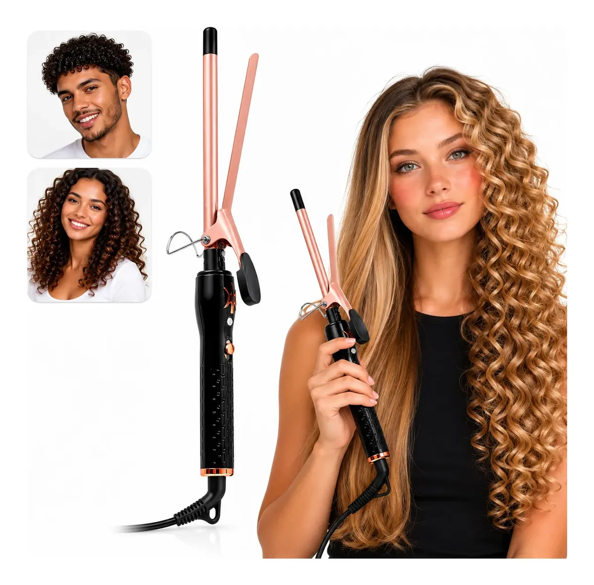 Modelador De Cachos Finos 9mm Bivolt Cerâmica Profissional Rose/dourado 127/220v