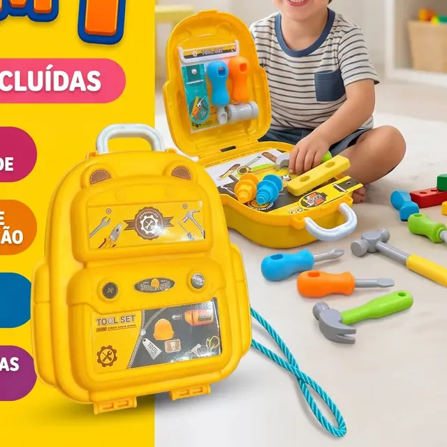 Kit Maleta Mochila De Ferramentas Infantil Bag 2 Em 1 Vira Oficina 17 Peças Plástico Criança Menino 3 Anos Brinquedo Faz De Conta Educativo Didático Construção Presente Louis Riel Acustico