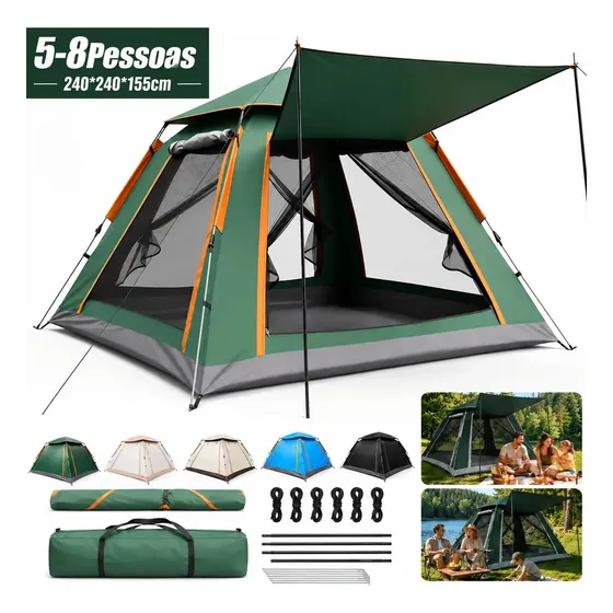 Aweshine Barraca Automática Camping 5-8 Pessoas Grande Impermeável Upf 50+ Ventilação Uv Verde 240*240*155cm Verde-escuro