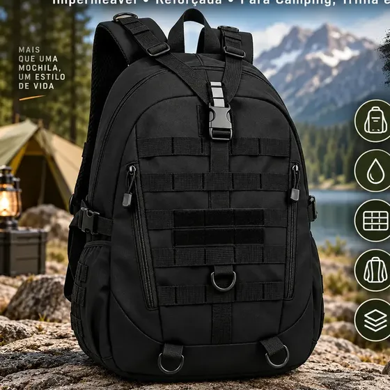Mochila Tática NTESX 30L Impermeável para Camping, Trilha e Viagem