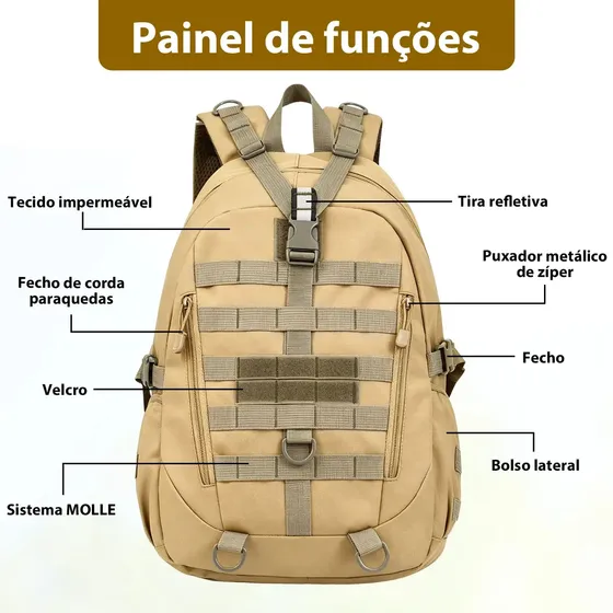 Mochila Tática NTESX 30L Impermeável Militar para Camping e Trilha