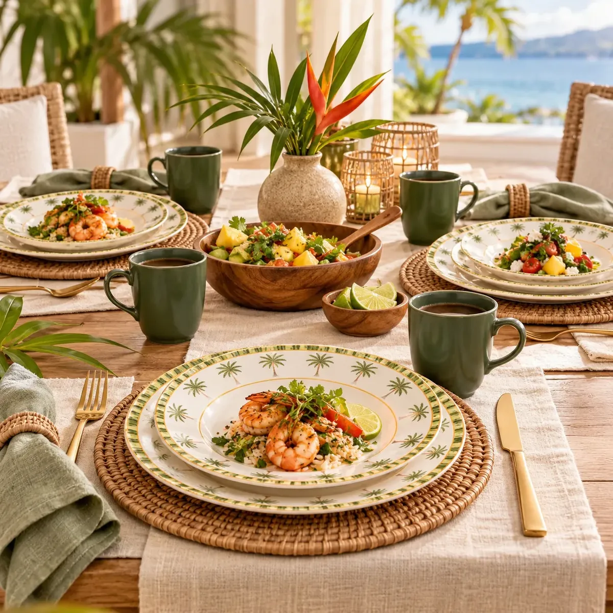 Jogo De Jantar 16 Peças Tropicale Cerâmica Branca Lyor Branco Palm
