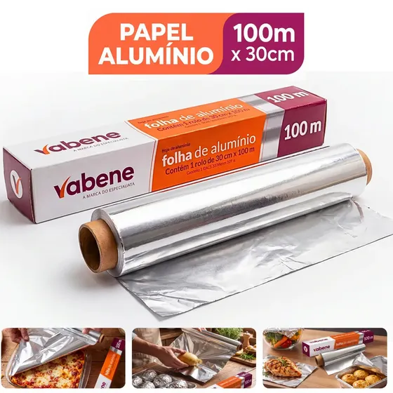 Papel Alumínio Vabene, Rolo de 100 Metros para Culinária e Embalagem