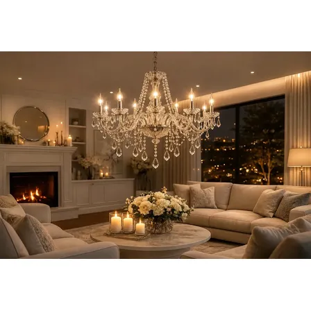 Lustre Cristal Candelabro Pieda para Sala de Jantar, Quarto e Hall com 8 Lâmpadas