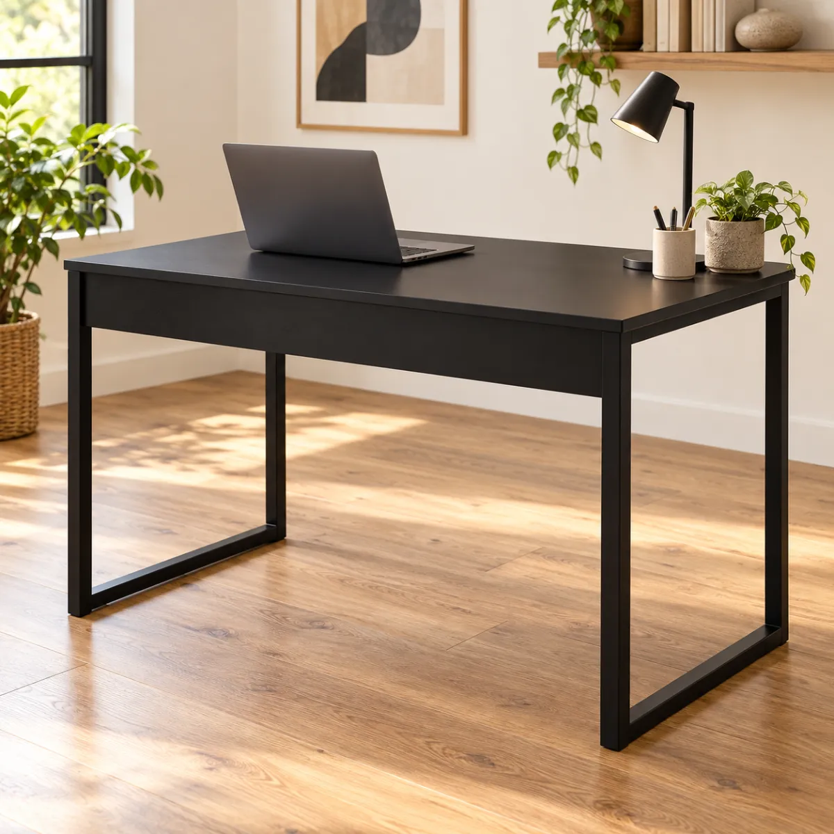 Mesa De Escritório Industrial 90x60cm Para Pc E Estudos Preto/preto