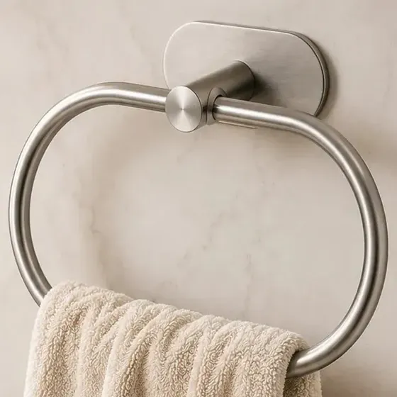 Porta Toalha Argola Inox Adesivo 3m Banheiro Premium Luxo Prateado