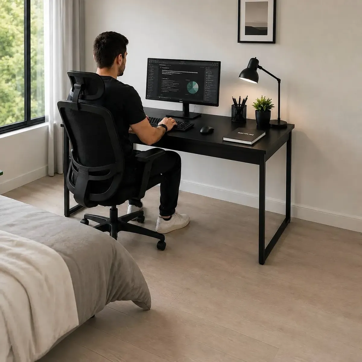 Mesa Escrivaninha 120x60cm Para Home Office Escritório Preto Preto
