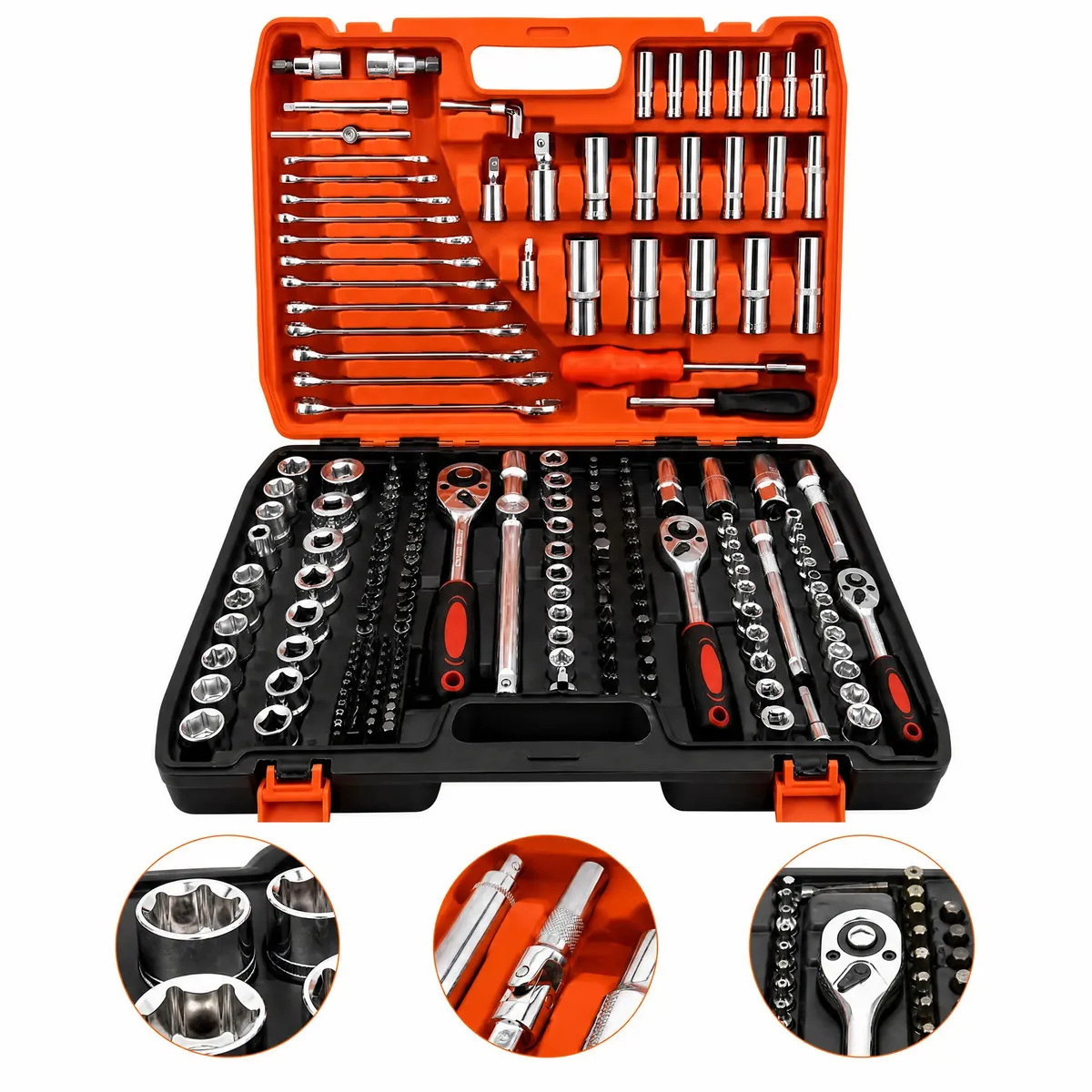 Kit de Ferramentas com Chave Catraca e Soquetes Profissionais, 216 Peças, para Reparos Automotivos e Domésticos