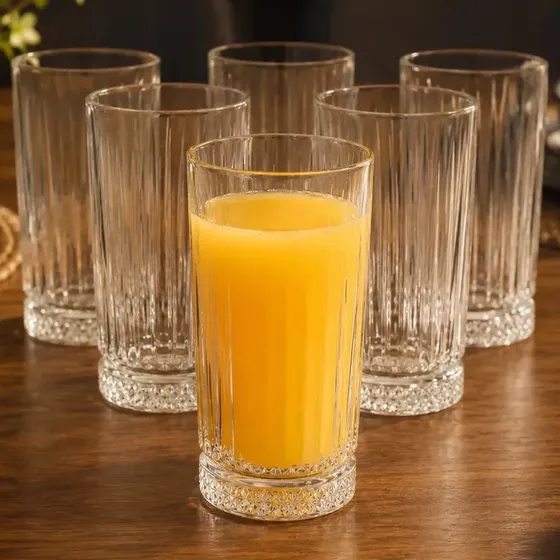 Jogo 6 Copos Lapidado 320ml Vidro Resistente Suco Água Refrigerante Moderno Elegante Luxo Premium - Leshop
