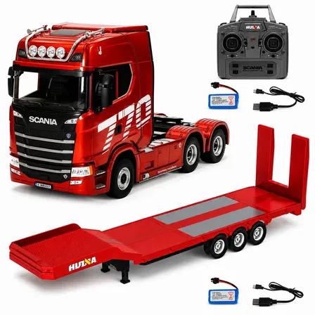 Caminhão Scania 770S RC 1:18 com Carreta Prancha, Luzes e Sons