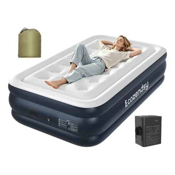 Ecozendsy Colchão Inflável Solteiro com Bomba Recarregável Embutida para Camping 195*100*43cm