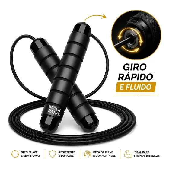 Corda de Pular Ajustável Black Raipe com Rolamento 360º para CrossFit e Fitness