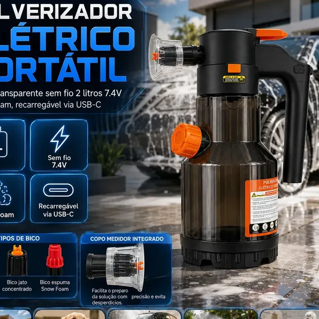 Pulverizador Elétrico Snow Foam para Carro, Moto e Jardim – 2 L