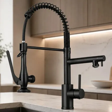 Torneira Gourmet Cozinha Yesop Monocomando Aço Inox 304 Preto Fosco 360° 2 Saídas de Água Pulverizador com Arejador