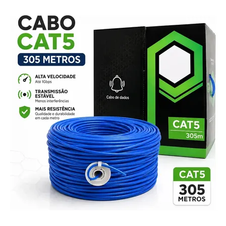 Cabo De Rede Lan Internet Cat5 305 Metros U/Utp CFTV 24 AWG 4 Pares Trançado Escritórios Empresas Personalized View