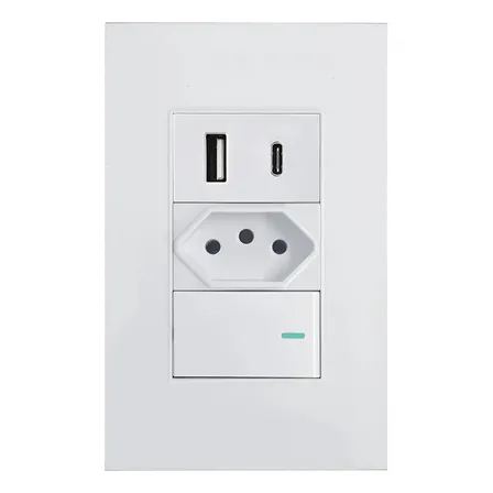 Tomada Interruptor Paralelo + Usb Tipo C De Parede Universal Branco