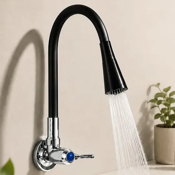 Torneira Gourmet Luxo Flexível Cozinha Parede 2 Jatos Pia Metal Cor Aço Inox e Preto 1/2 Polegadas Aquattro