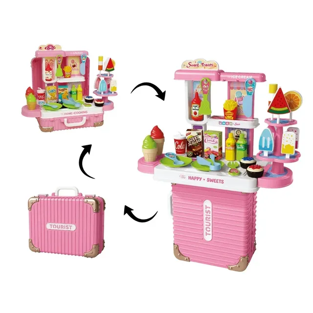 Bancada Confeitaria Brinquedo Infantil 3 Em 1 Maleta 38 Peças Sorvete Picolé Acessórios Maxi Toys