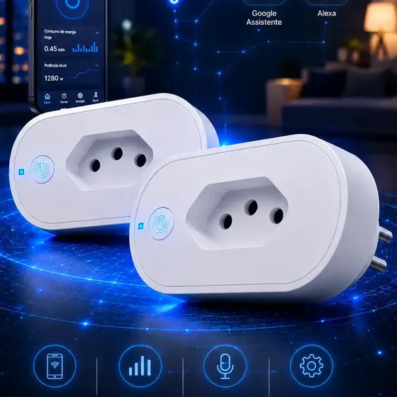 Kit 2 Tomada Inteligente Wi-Fi 16A Bivolt Qonex Automação Smart Plug Interruptor com Monitor de Consumo Compatível Alexa e Google Home