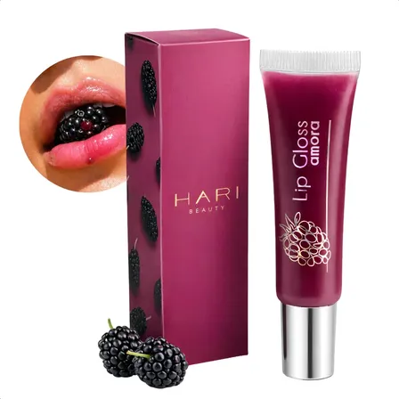 Brilho Labial Hari Beauty Hidratante De Amora Com Efeito Glow E Textura Confortável Roxo