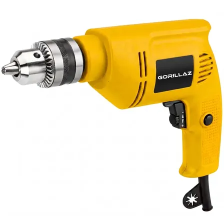 Furadeira De Impacto 3/8 Pol 10mm Eletrica Reversível 550w Para Concreto Madeira Metal Gfi550 Gorillaz Amarelo 127v 50/60hz
