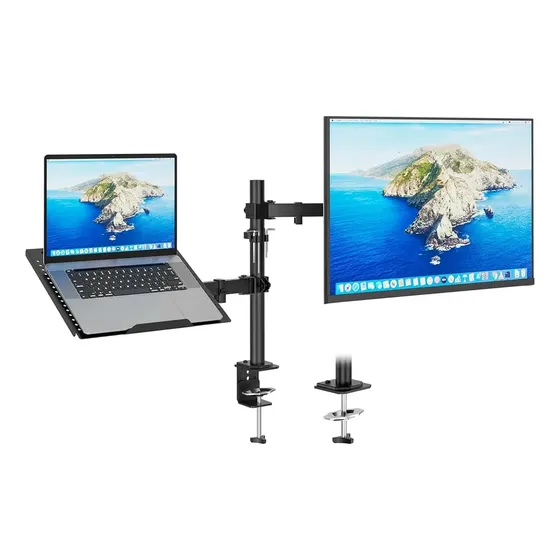 Suporte Duplo Articulado De Mesa Para Monitor E Notebook Preto