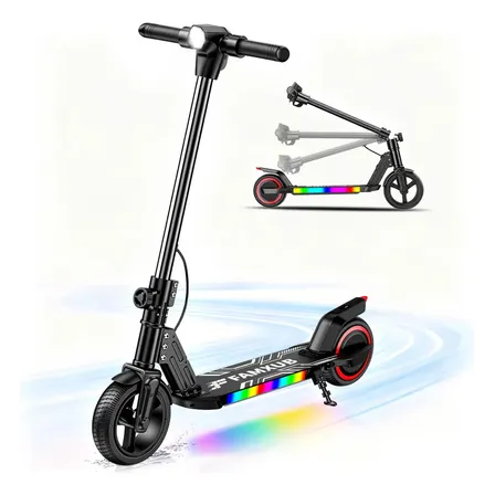 Patinete Elétrico de 500W, com 3 velocidades, dobrável em 3s, Patinete Zaamee com freios eletrônicos e freio a pedal, velocidade máxima de 20 km/h, IPX4 e LEDs coloridos para crianças e adultos.