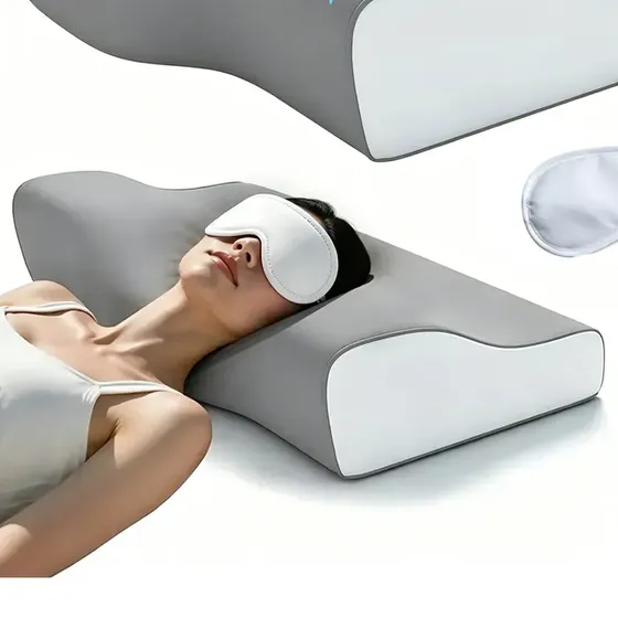 Pluma Negra Travesseiro Cervical Ortopédico Ergonômico para Alívio de Dores no Pescoço, Ombros e Coluna, Espuma Viscoelástica, Suporte Cervical, para Dormir de Lado, Costas e Barriga Confortável,Cinza