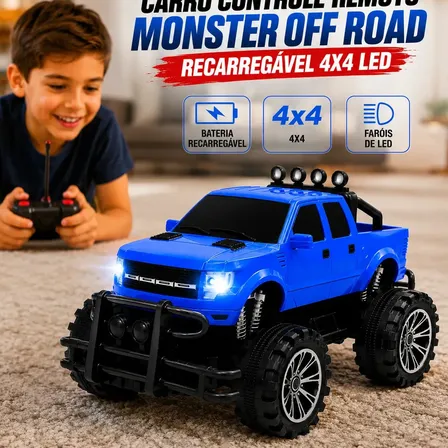 Carrinho de Controle Remoto 4x4 MultiOutlets Off Road com LED e Pneus Grandes