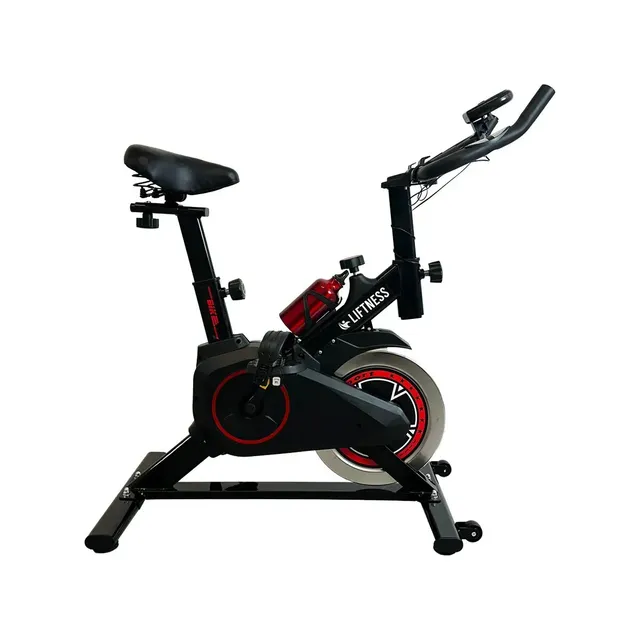 Bicicleta Ergométrica Spinning Liftness Preto 100kg Aço Carbono + Garrafa Preto E Vermelho