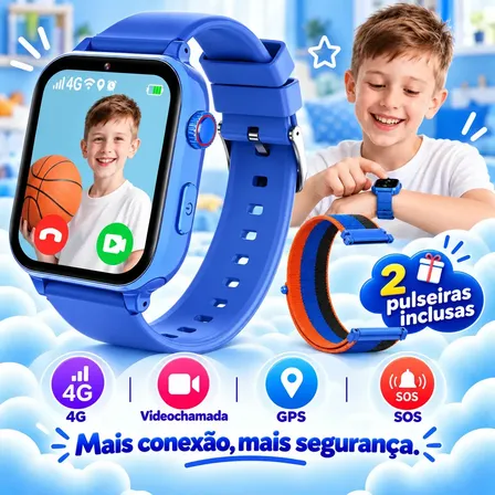 Relógio Infantil 4g A22 Gps Sos Chamada Vídeo Câmera Branco Mesh Azul