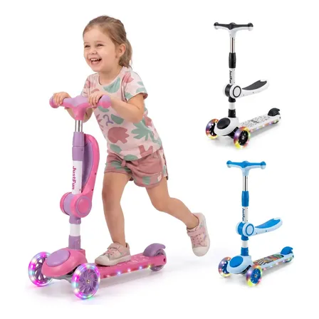 Patinete Infantil 3 Rodas Assento Ajustável Led Musical 2em1 JustFun Brinquedos Cor Rosa
