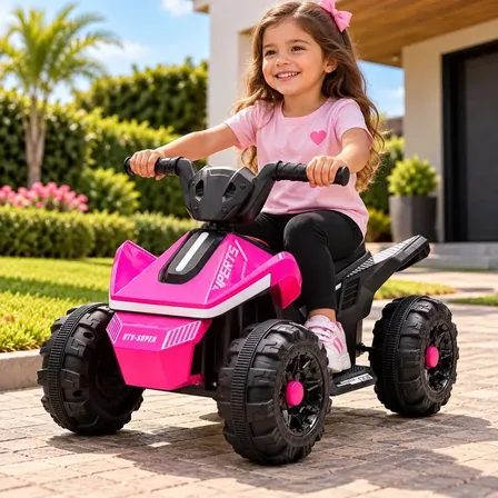 Quadriciclo Moto Elétrico Infantil 6v Luz Som Frente E Ré Motinha Elétrica 380w para Criança Rosa