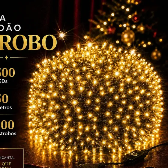 Strobo Natal 500 Leds Pisca 100 Flash 50m Prova D'água Bivolt Branco Quente 127/220v