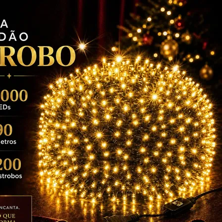 Strobo Natal 1000 Leds Pisca 200 Flash 90m Prova D'água Bivolt Branco Quente