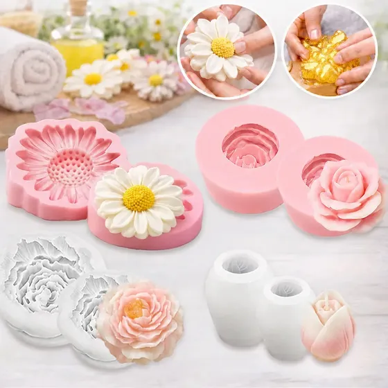 Molde de Silicone Flores 3D com 8 Cavidades, Para Sabonetes e Velas