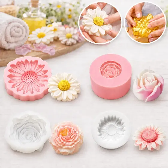 Kit Molde de Silicone de Flores 3D para Sabonete, Vela e Resina