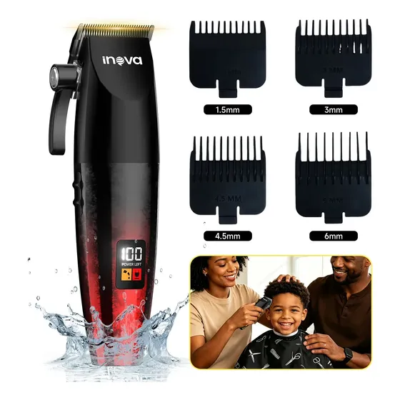 Máquina Corte Profissional Cabelo Sem Fio Com Visor Digital De 4 Configurações De Comprimento Ajustáveis Recarregável , Adequado Para Aparar Cabelo E Barba