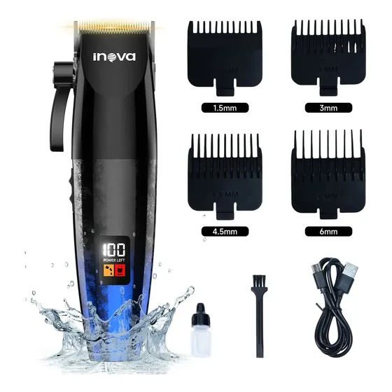 Máquina Corte Profissional Cabelo Sem Fio Com Visor Digital De 4 Configurações De Comprimento Ajustáveis Recarregável , Adequado Para Aparar Cabelo E Barba