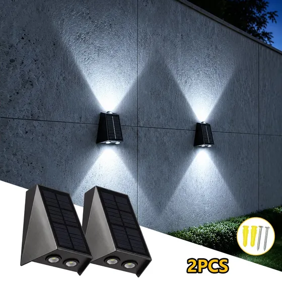Arandela Solar de Parede Fallove, Kit com 2 Luz Fria 6000K para Quintal e Muro