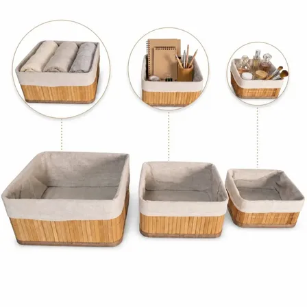 Kit Com 3 Organizadores De Bambu Quadrados Yikasa