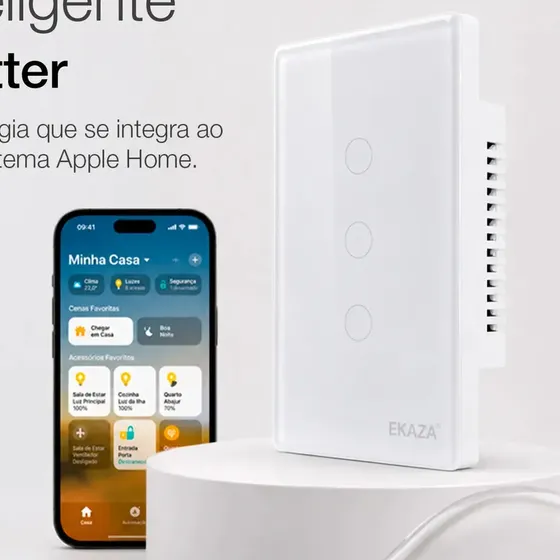 Interruptor Inteligente Matter Compativel Com iPhone Siri Wi-fi 2.4 Ghz Alexa Google Tuya 3 Botões 4x2 Bivolt Branco Ekaza