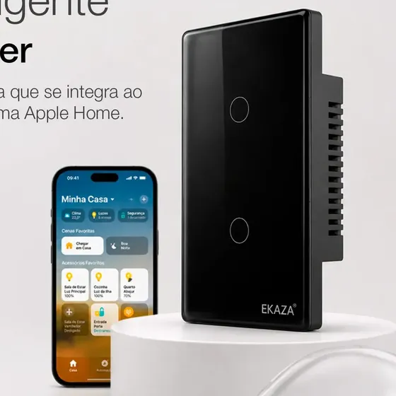 Interruptor Inteligente Matter Compativel Com iPhone Siri Wi-fi 2.4 Ghz Alexa Google Tuya 2 Botões 4x2 Bivolt Preto Ekaza