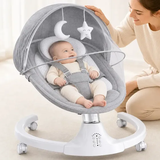 Cadeira de Balanço Elétrica Noveve Cinza com Bluetooth e Móbile