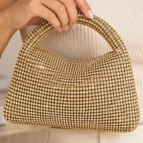 Bolsa Clutch De Mão Feminina Strass Festa Brilho Madrinhas Casamento Espaçosa Dourada Artestore