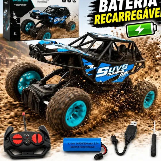 Carro de Controle Remoto Off Road Pratitudo Toys Rally Jipe Max 1:16 com Luzes de LED