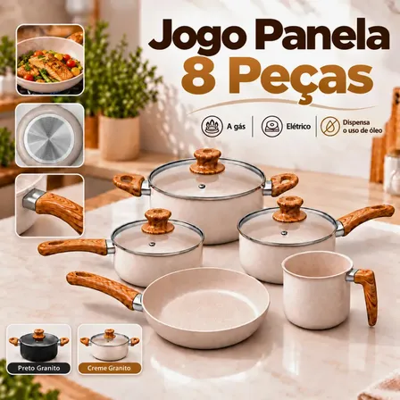 Jogo de Panelas 8 Peças VYROX com Cerâmica Antiaderente e Fundo Triplo