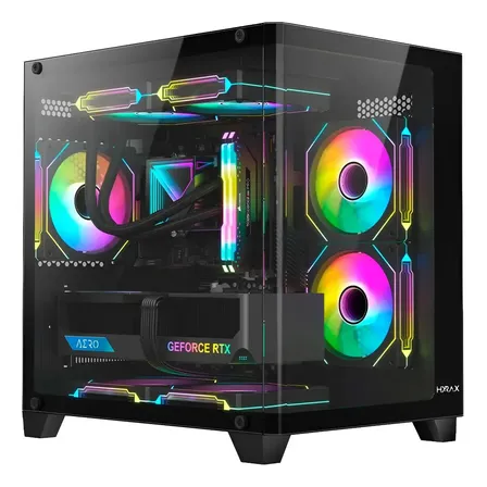 Gabinete Gamer Hyrax, Hgb750, Mini Tower, Curvo - Temperado Cor Preto
